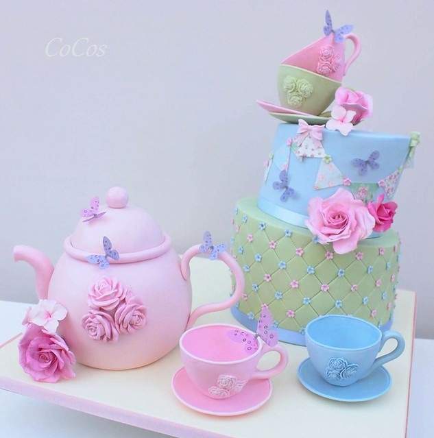 Teaparty Inspired Cake by Lynette Brandl of CoCo's Cupcakes