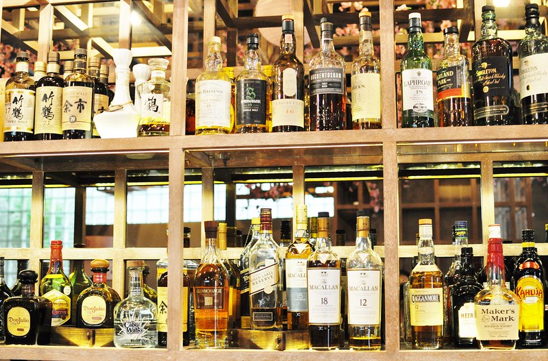 shelf of whiskeys