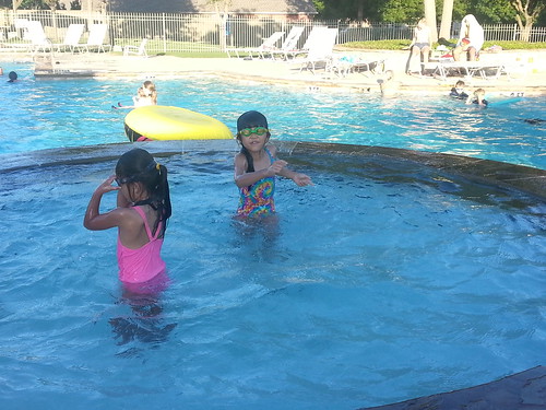 Nadia and Amelie went to a swim birthday party.