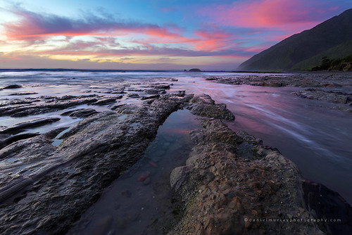 sunset sea newzealand water rock landscape coast scenery nz southisland southnz