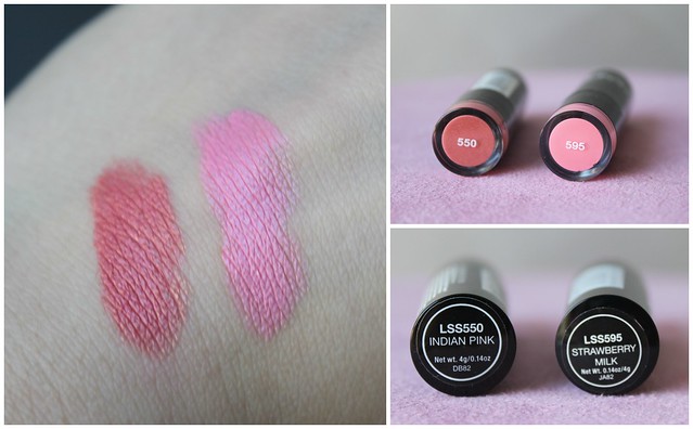 NYX creamy lipsticks indian pink strawberry milk coral lips stick australian beauty review blog blogger ausbeautyreview target pretty cosmetics makeup swatch black extra creamy round classic
