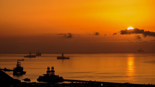 sea tenerife harbor sunrise landscape cloud orange ship canaryislands spain