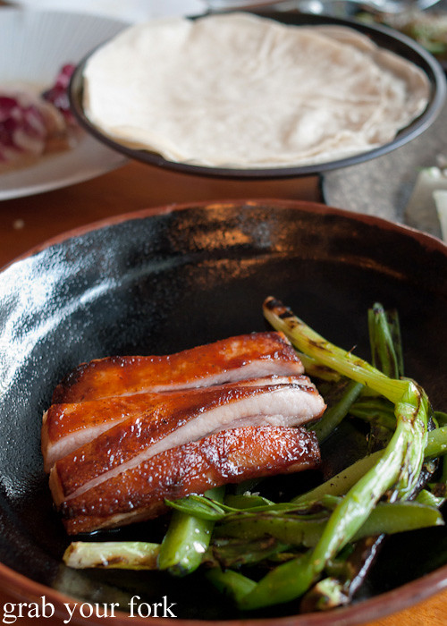 Char siu glazed smoked jowl with Peking pancakes at Lee Ho Fook, Melbourne