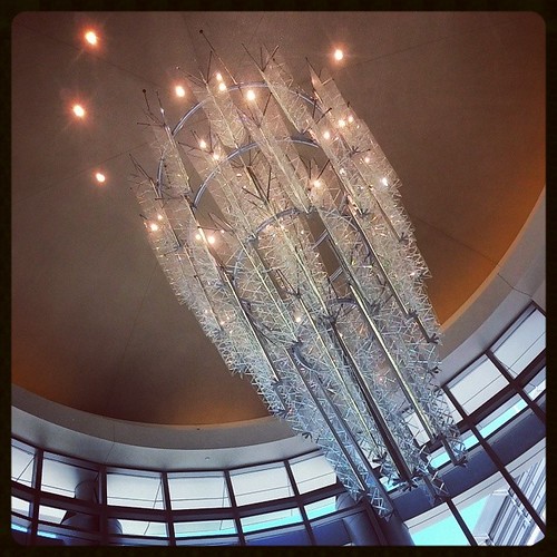 The huge chandelier in the foyer of Ueen City Square...