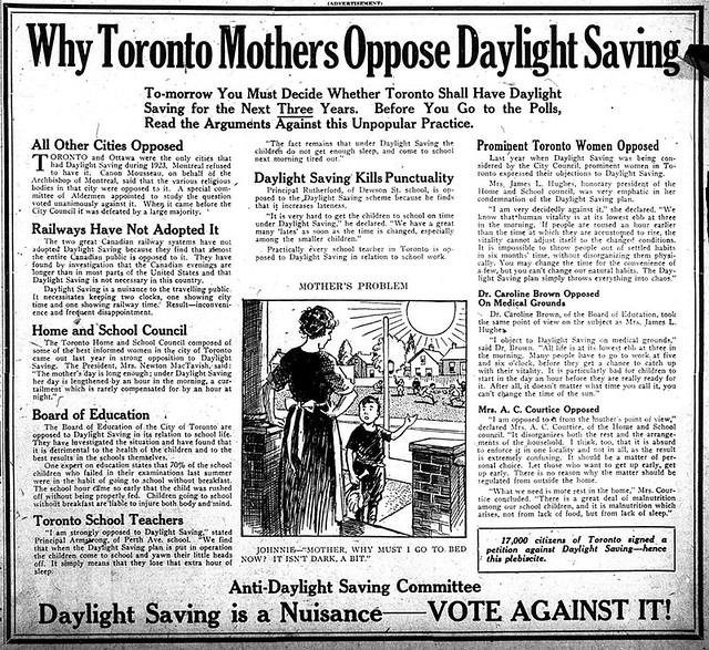 Anti-Daylight Saving Committee - Toronto, Ontario, Canada - 1923