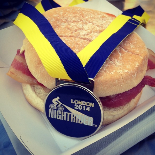 Our true prize if the #nightriderldn2014 #food #medal  The bacon butty that tastes sooooo heavenly