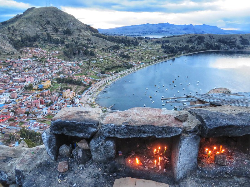 Candles & shrines above Lake Titicaca