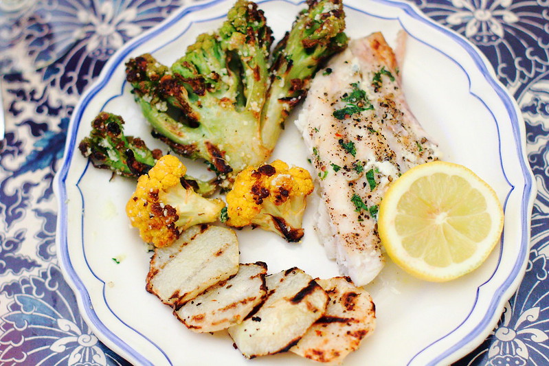 Sunday Dinner: Grilled Grouper and Cauliflower with Lemon and Parmesan