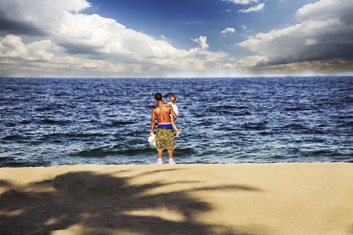 sea beach parents child florida horizon father
