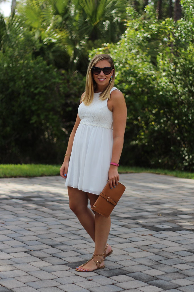 White Dress | Studded Brown Sandals | Outfit | #LivingAfterMidnite