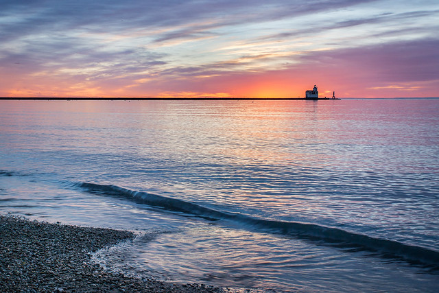 Seascape, Sunrise, Lake Michigan, Lighthouse, Kewaunee, Beach, 