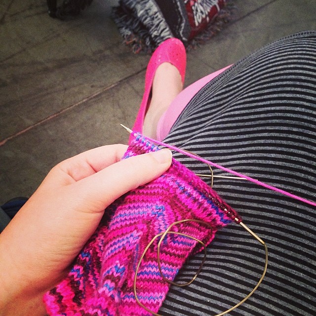 Knitting & stripey at Roller Derby. #yearofmaking