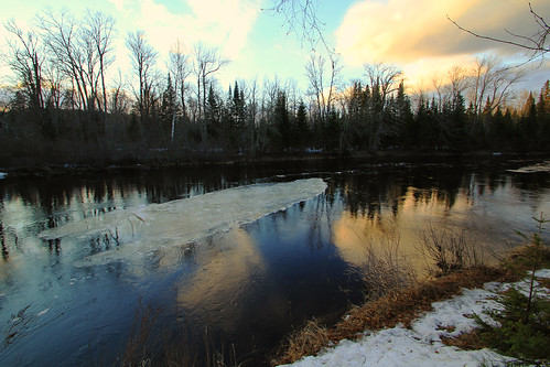 trees sunset reflection ice nature water wisconsin clouds forest river flow spring woods stream shoreline shore riverbank