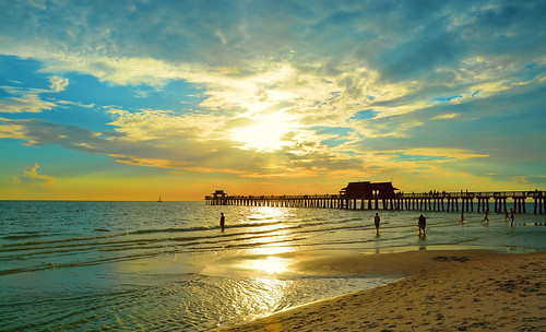 sunset summer sky sun beach water pier sand nikon colorful waves sundown dusk horizon naples 2014