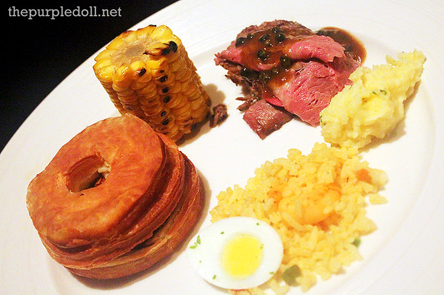 Third Plate - Cronut de France, corn, ribeye steak, mashed potato and jambalaya