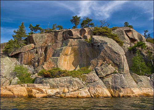 sky cloud water rock river key shore granite