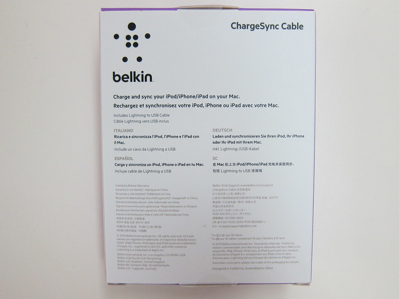 Belkin 6 Inch Lightning to USB ChargeSync Cable - Box Back