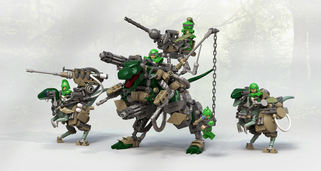 Obliterator Rex with Storm Raptors (custom built Lego model)