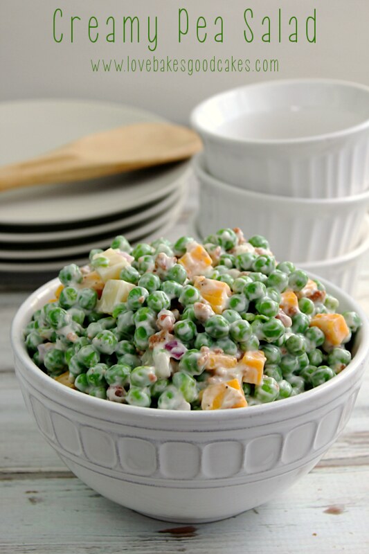 Creamy Pea Salad in white bowl