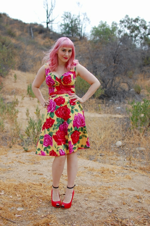 Bernie Dexter The Perfect Pin Up Dress in Yellow Roses 002