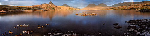 sunset panorama water reflections scotland highlands may scottish loch atmospheric lightroom stacpollaidh assynt eos7d sunsetsandsunrisesgold lightroom4 andrewmcgavin