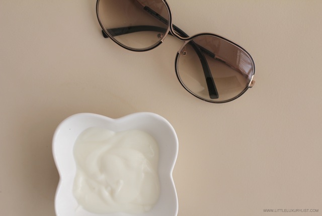 Yogurt coconut sunburn relief cream macro view by little luxury list