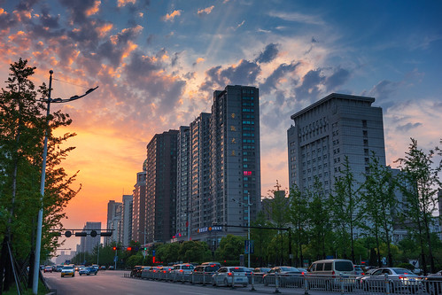 china road sunset cloud building tree car spring traffic sony bluesky hangzhou cbd xiaoshan rx100