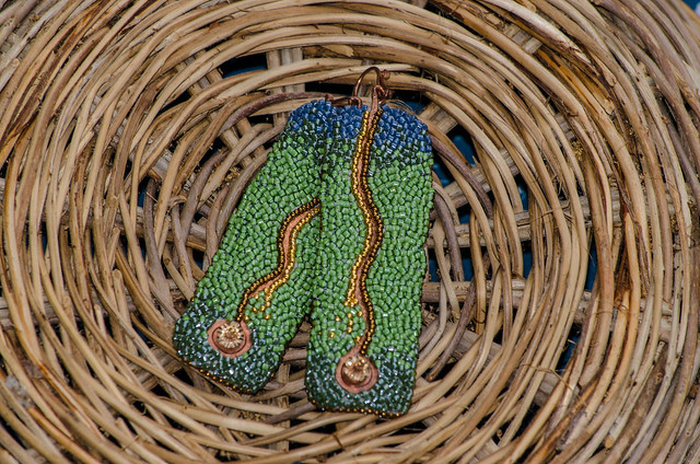 Beanstalk - bead embroidery earrings on Faschion Gems Magazine