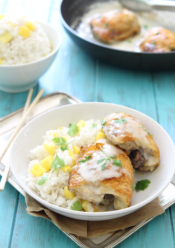 coconut lime baked chicken with coconut mango sticky rice