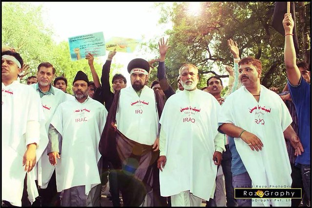 Maulana Syed Kalbe Jawad Naqvi leading a protest against attack of ISIS rebels.