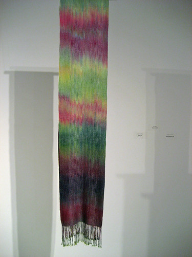 Handwoven beaded tencel scarf by MargaretJane Wallace, Phoenix Rising from Ash 2014 Juried Exhibition Burlington Handweavers and Spinners Guild