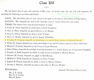 5-24-2014 Dorothea Crisman Class Will 1921