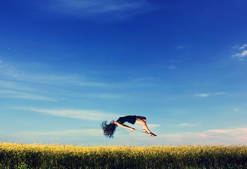 blue sky art love girl field yellow wow hair happy freedom fly spring amazing energy power view earth magic feel great flight creative levitation incredible supernatural sence