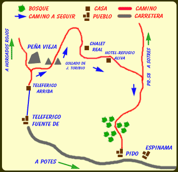 Mapa de Fuente Dé a Espinama pasando por el Hotel Refugio Áliva (Picos de Europa, Cantabria)