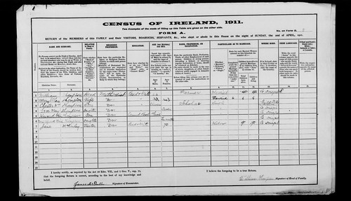 1911 Census William & Mary Ellen (McKinley) Thompson