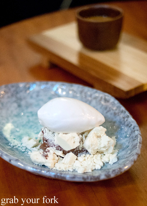 Coconut, white and dark chocolate dessert at Lee Ho Fook, Melbourne