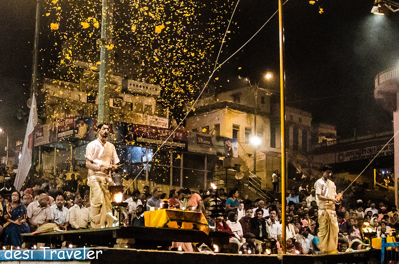 Ganga Aarti Varanasi Flowers offering Dashashwamedh Ghat