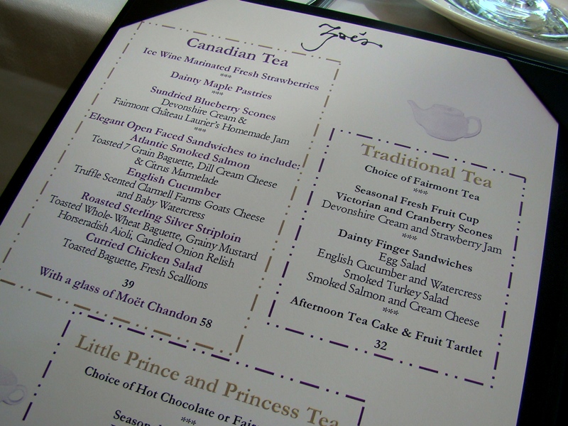 Afternoon Tea menu Zoes Lounge