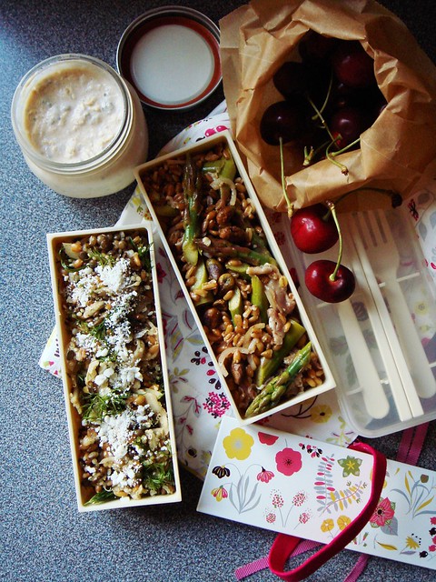 Farro Quinoa with Pickled Fennel & Lentil, Farro Asparagus Salad with Serrano Ham & Pistachios