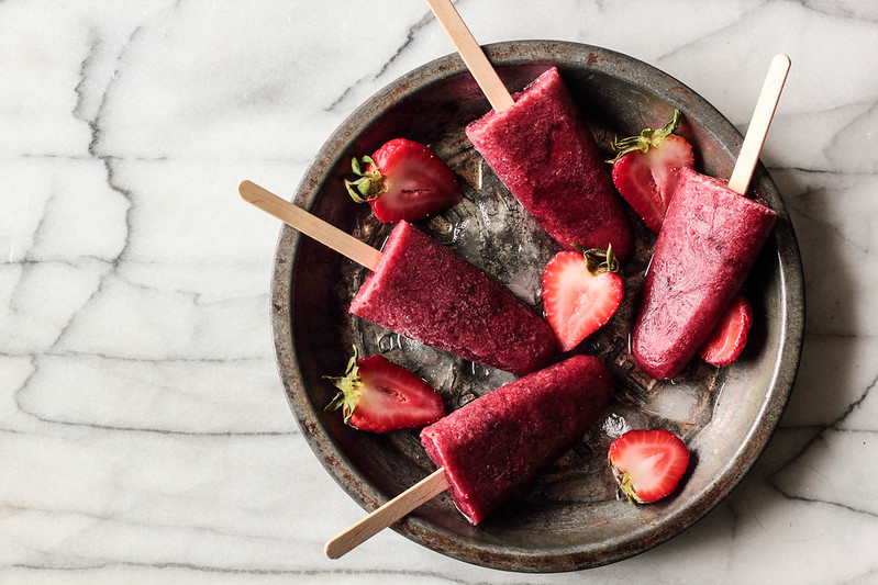 Roasted Strawberry Red Wine Popsicles