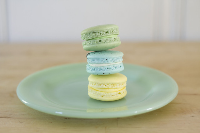 spring-colored macarons