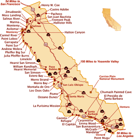 Mapa de la Costa Californiana desde San Francisco hasta Los Angeles
