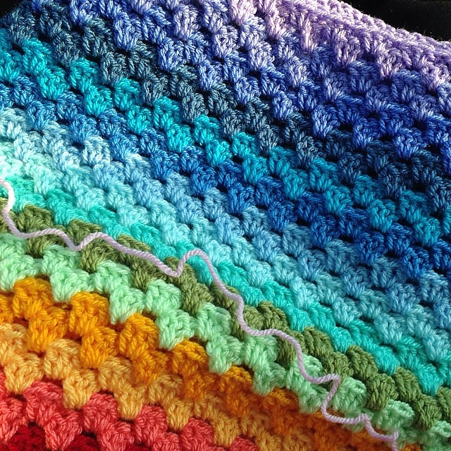 #Crocheting before work. Using Annie's Place rainbow color sequence. #grannystripe #attic24