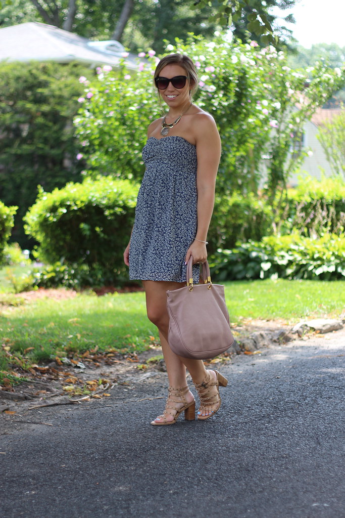 Blue Floral Dress | Studded Nude Sandals | Outfit | #LivingAfterMidnite