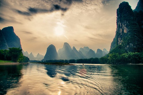 china travel sunset mountains tourism river landscape asia limestone geology