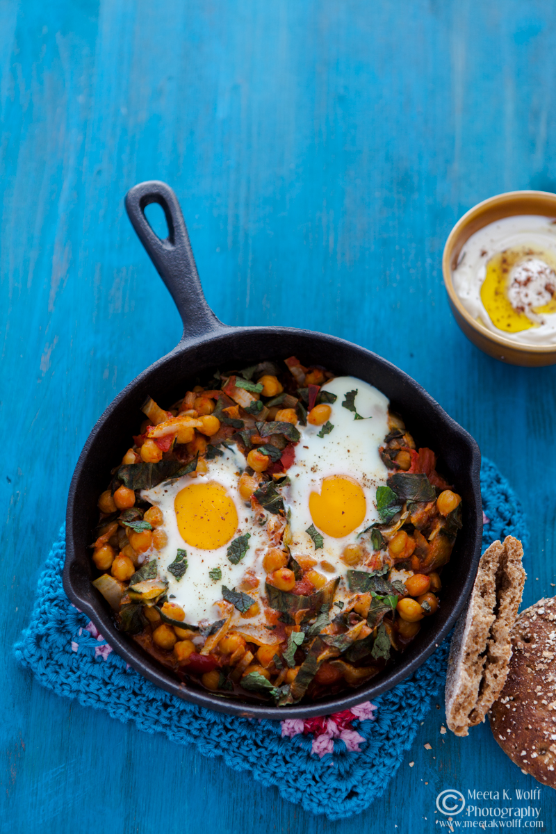 Baked Spiced Chickpeas and Chard with Eggs -0186