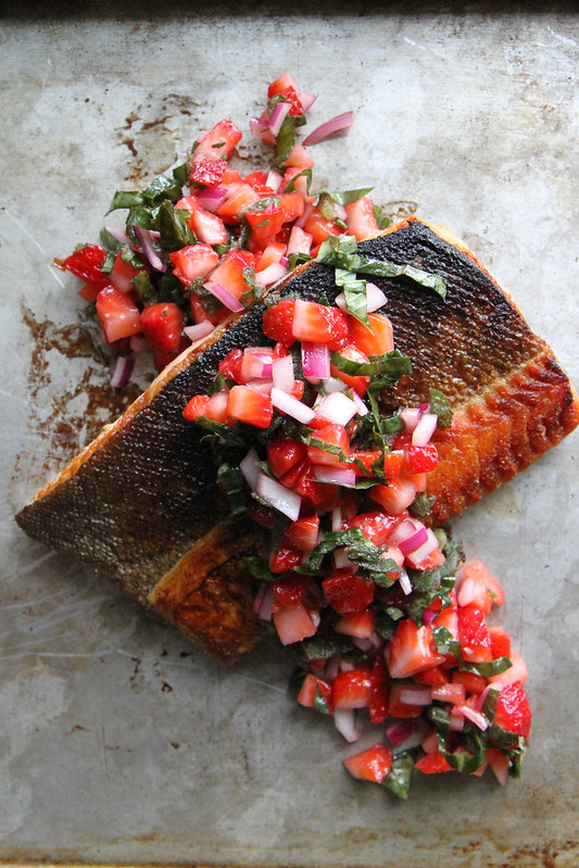 Crispy Salmon with Strawberry Basil Salsa