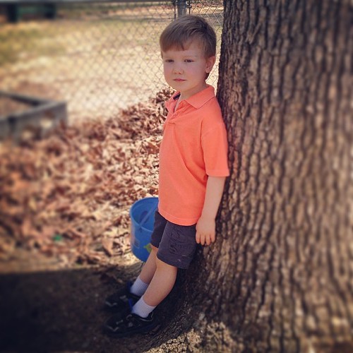 He's getting too big. Just chillin' after the Easter egg hunt.