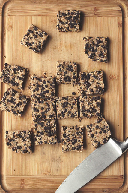 Raw Chocolate Chip Cookie Dough Bars - Made from Almond Milk Pulp