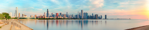 city summer urban panorama chicago color water skyline architecture clouds skyscraper sunrise buildings happy dawn illinois gbrearview sears panoramic lakemichigan il hancock trump stitched metropolitan willis lakefront airy 2014 chicagoist